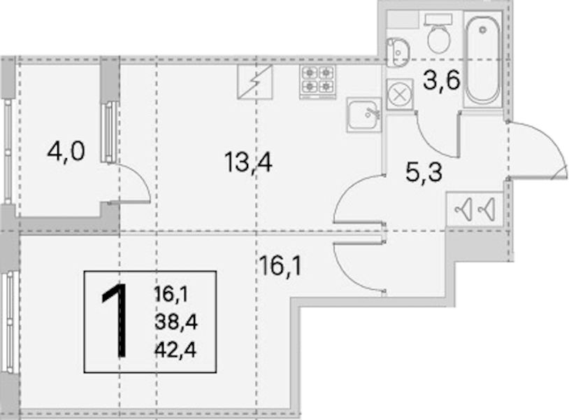 1-комнатная квартира 38.4 м², 1/5 эт., ЖК «ЮгТаун. Олимпийские кварталы»